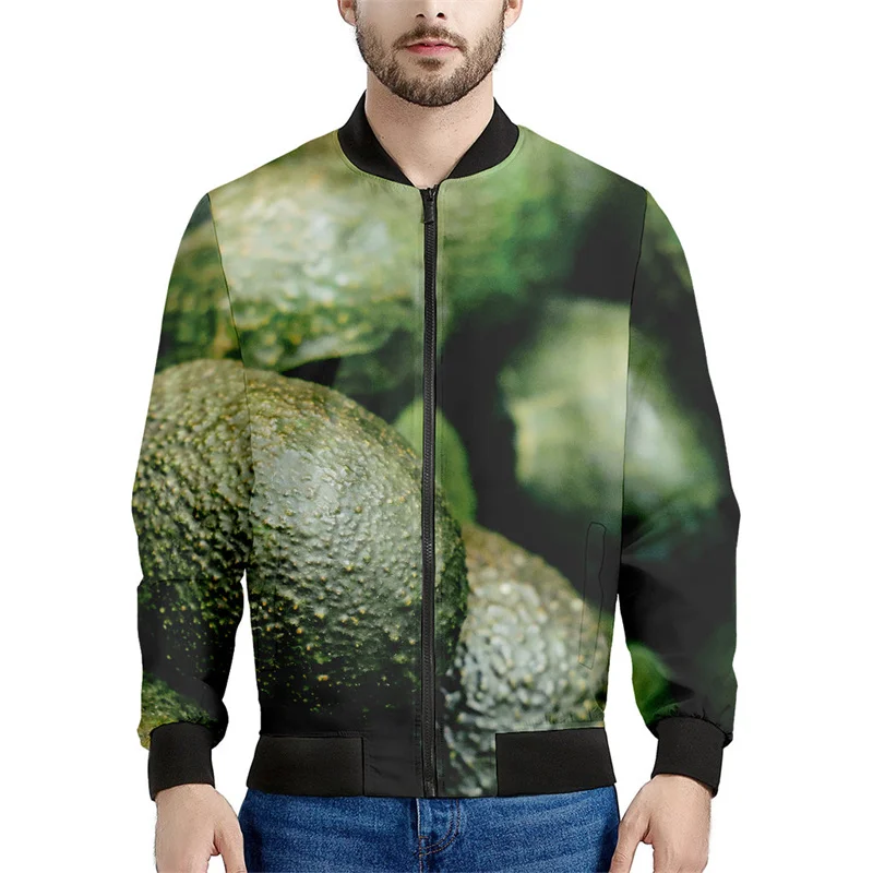 Avocado Pattern Zipper Jacket For Men 3d Printed Fruits Coat Street Casual Zip Up Jackets Tops Long Sleeve Bomber Sweatshirt