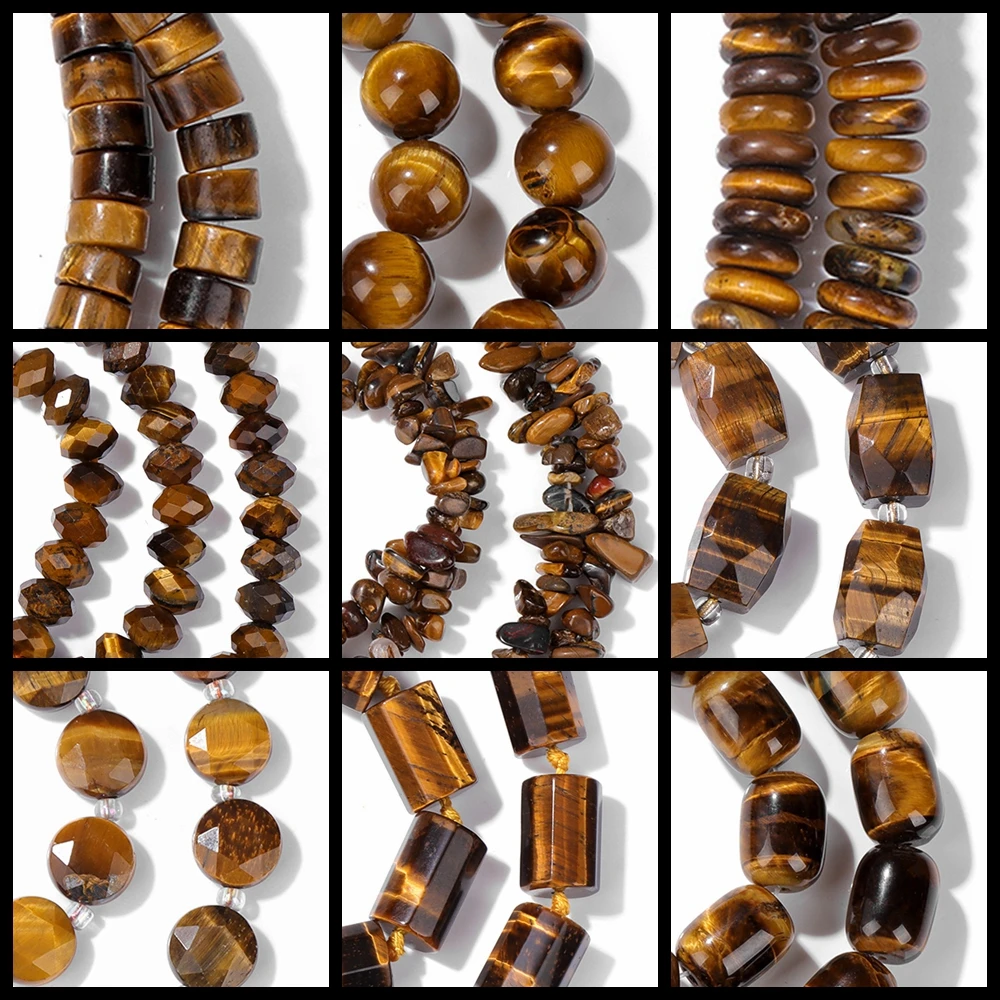 Natural Yellow Tiger Eye Stone Beads Loose Round Oval Flat Chips Heart Shape Spacer Beads For Jewelry Making Bracelet Necklace