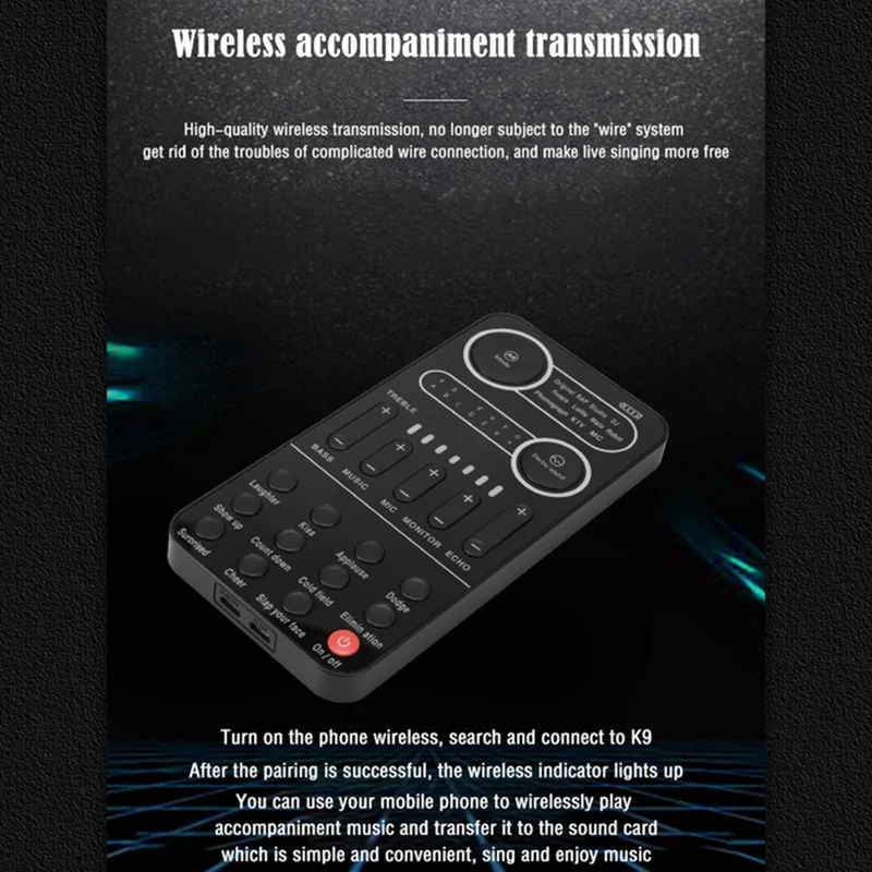 K9 Voice Changer Live Sound Card 12 Electric Tones Microphone Live Broadcast Sound Card For Mobilephone Computer PC Accessories