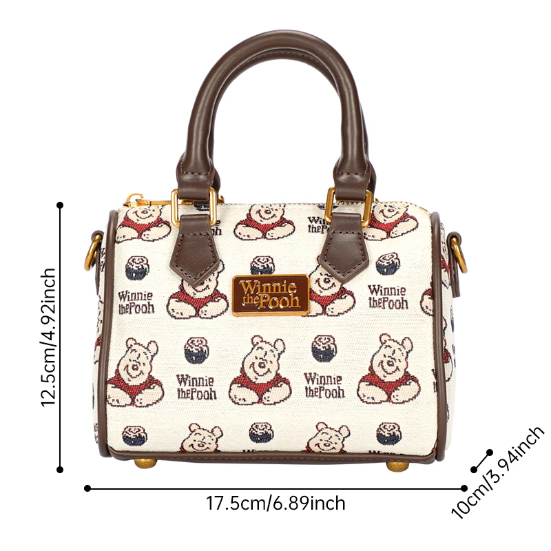 Disney Winnie The Pooh Canvas Cartoon Handbag With Zipper Closure, Casual Crossbody Bag