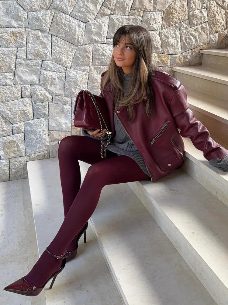 Medias sexis Vintage Borgoña 100D moda pantimedias para mujer otoño medias súper elásticas vacaciones fiesta Leggings 2025