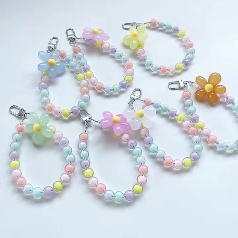 Lanyard voor mobiele telefoon Korte stijl polsband Kristallen bloem Handgemaakte kralenarmband Hanger Lanyard Anti-verloren brede polsbanden