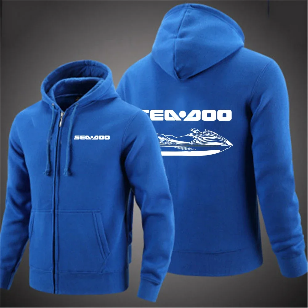 2024 Sea Doo Seadoo Moto Logo Print Spring Autumn Men's Popular Hooded Long Sleeve Drawstring Zipper Solid Color Casual Hoodies