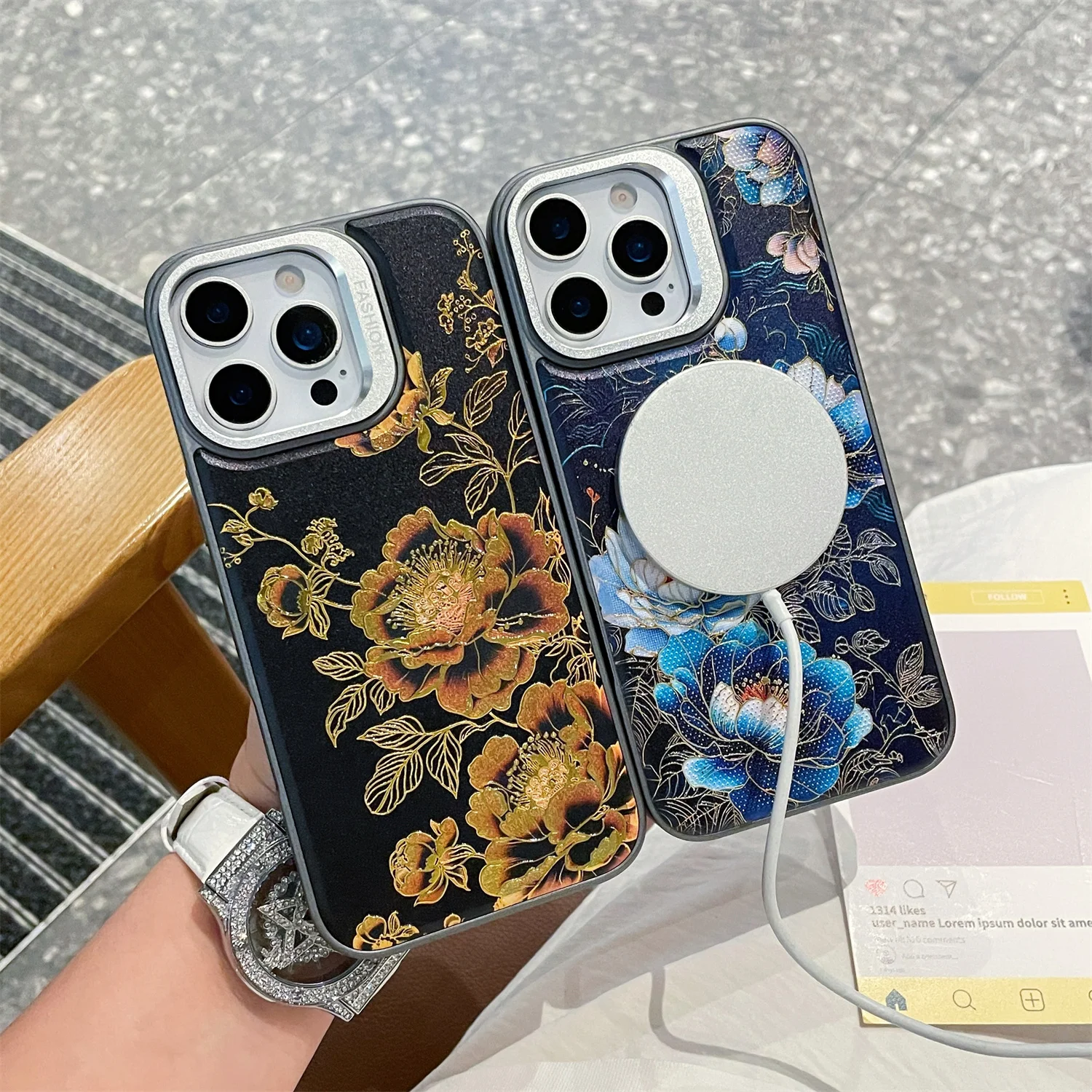 

Роскошный съемный чехол Magsafe с тиснением горячего тиснения для iPhone 17 Pro Max 13 14 15 16 Pro 17, кронштейн для воздушной камеры, магнитный чехол