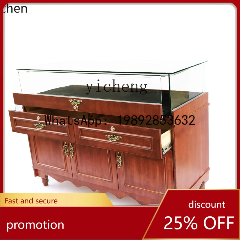 YFY Solid Wood Lacquered Jewelry Amber Counter Jewelry Glass Counter Antique Jade Display Cabinet