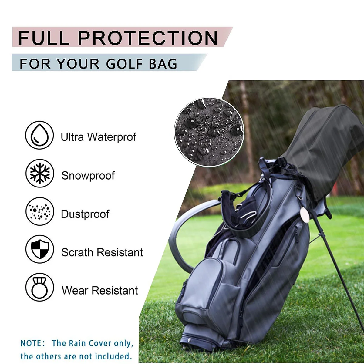 Golf Bag Rain Cover Hood, Golf Bag Rain Cover, for Tour Bags/Golf Bags/Carry Cart/Stand Bags