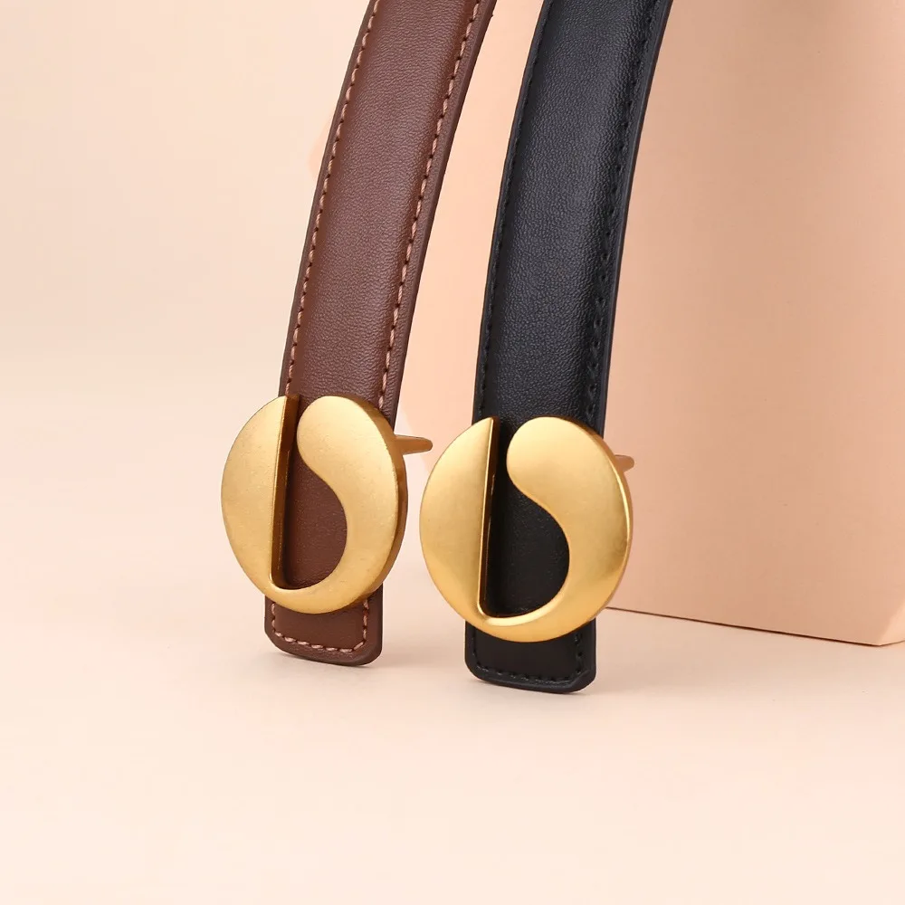 Cinturón de cuero para mujer, cinturón delgado, moda de alta gama, decoración informal, pantalones vaqueros simples