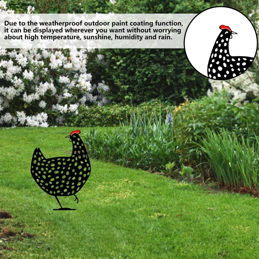 Plastic Chicken Statues Silhouette Stake Outdoor Lawn Acrylic Chicken Yard Art Garden Ornaments Backyard Garden Card Insertion