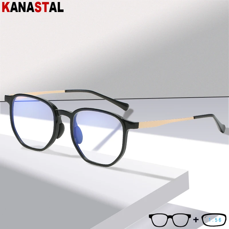 

Women Blue Light Bloking Reading Glasses Trend TR Metal Men Computer Polygon Eyeglasses Frame Optical Lens Prescription Eyewear