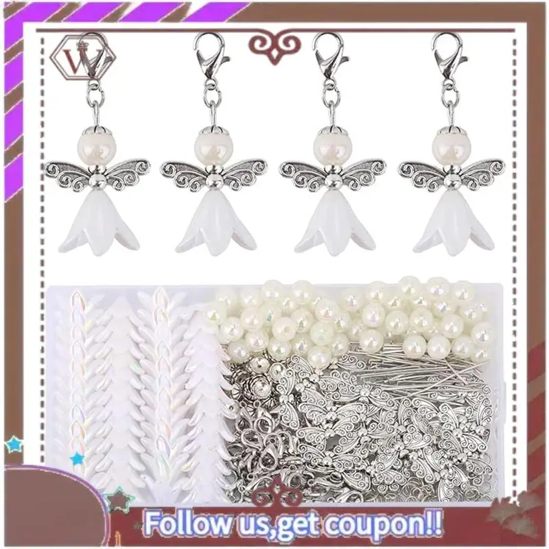 (New)-50Sets DIY Guardian Angel Pendant Kit, Make Your Own Pearl Angel Pendant, Key Ring, Pendant For DIY Wedding Crafts