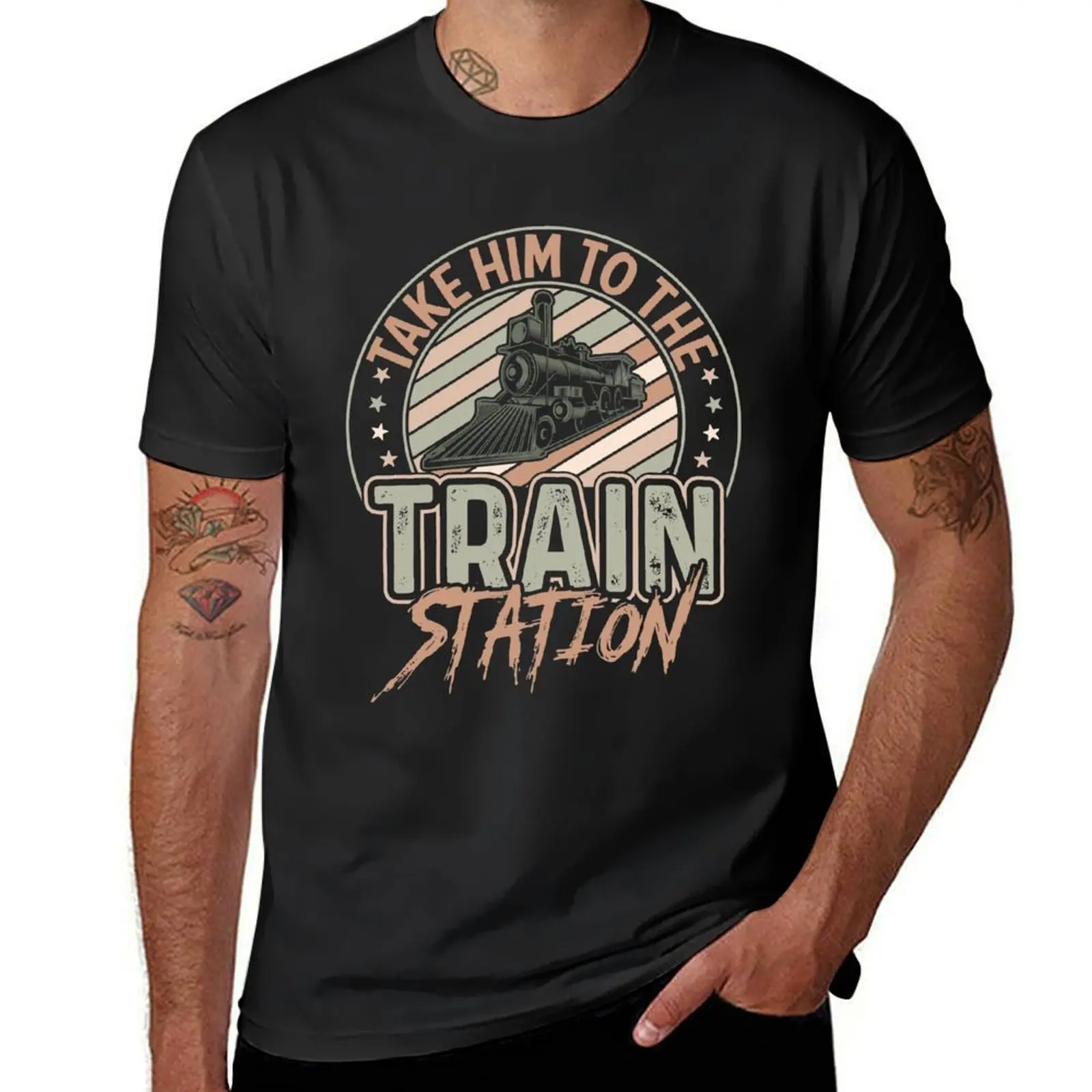 Take Him to Train Station T-Shirt plus size tops quick-drying black t shirts for men