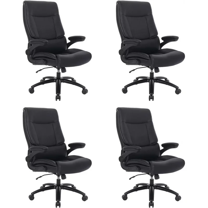 Big and Tall Office Chair Set of 4, 500LBS Executive Desk Chair with Lumbar Support, PU Leather Ergonomic Computer Chair with Fl