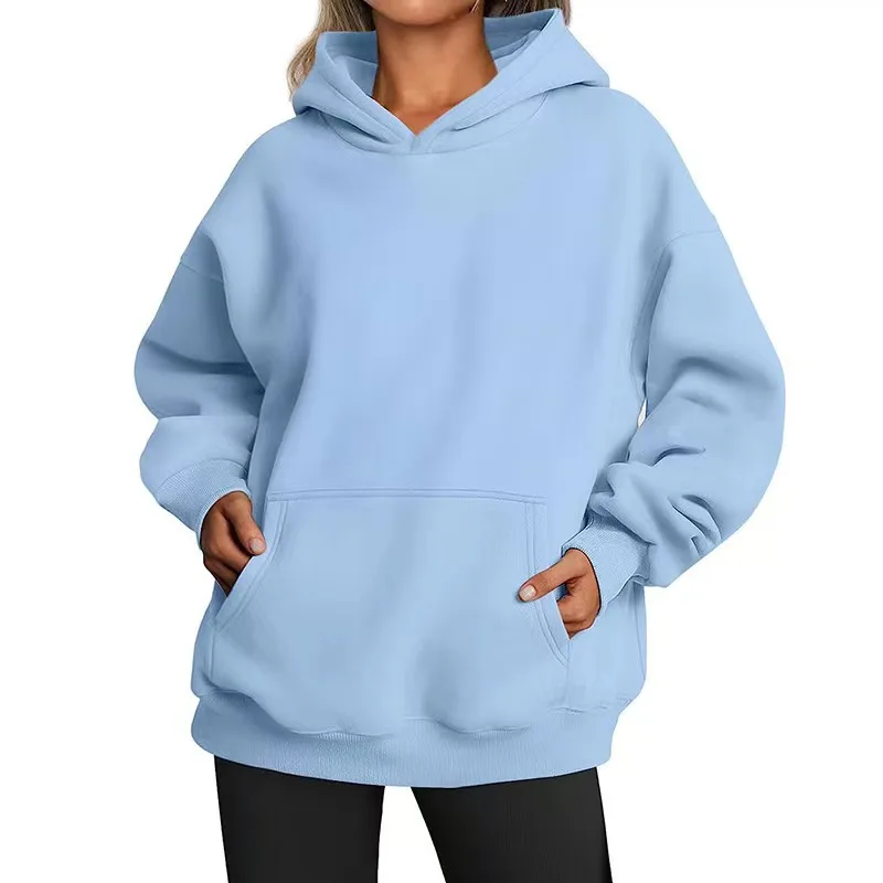 Autumn Casual Kids Solid Hoodie Comfortable Strecth Sweatshirts Loose Pocket Warm Clothes Fashion Street Female Pullovers