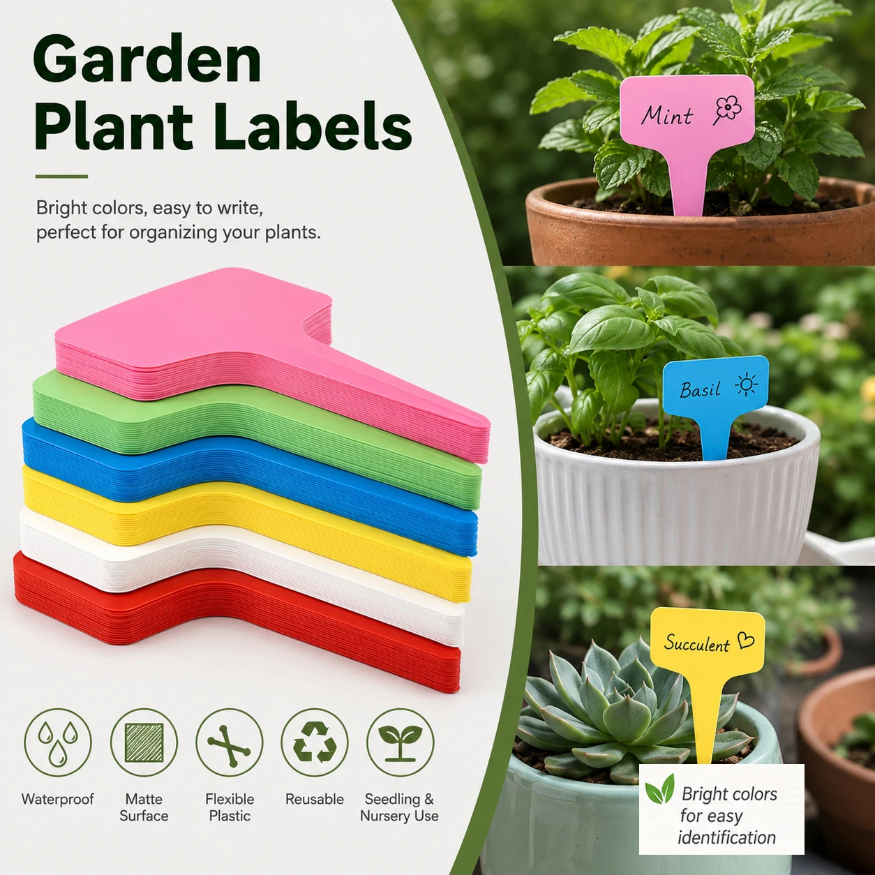 25-200Pcs 6x10cm T-Shape Plastic Plant Labels, Reusable Waterproof Garden Tags for Flower Pots, Seedss Trays & Nursery