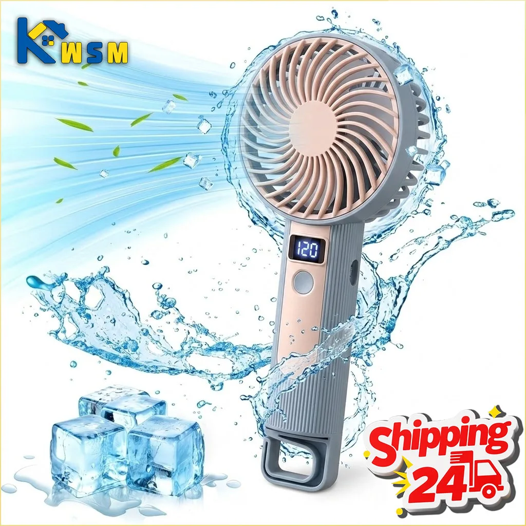 

Digital Display Handheld Fan Mini Portable USB Rechargeable 2 in 1 Desktop Standing Cooling Fan for Office Travel Outdoor