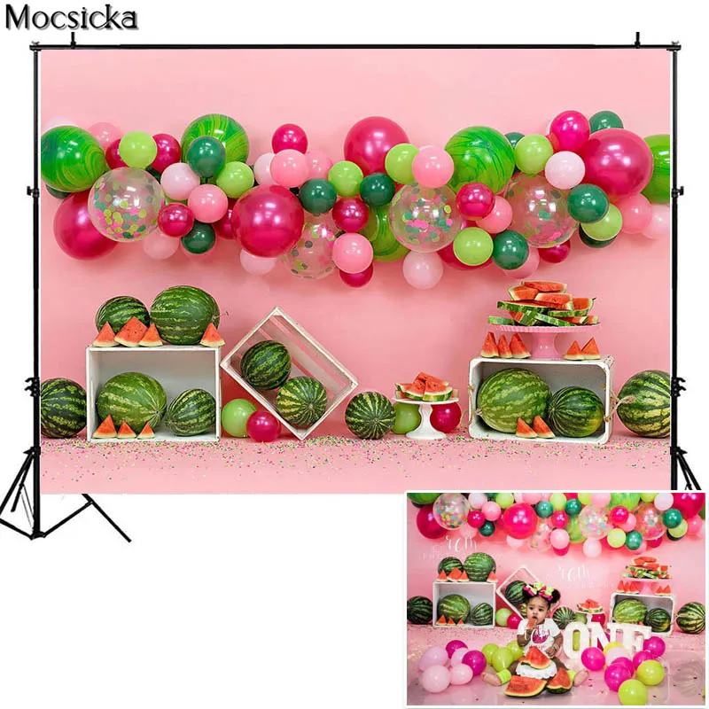 Fruit Sweet Strawberry Theme Girl Cake Smash Photography Backdrops Child 1st Birthday Baby Shower Props Photo Studio Background