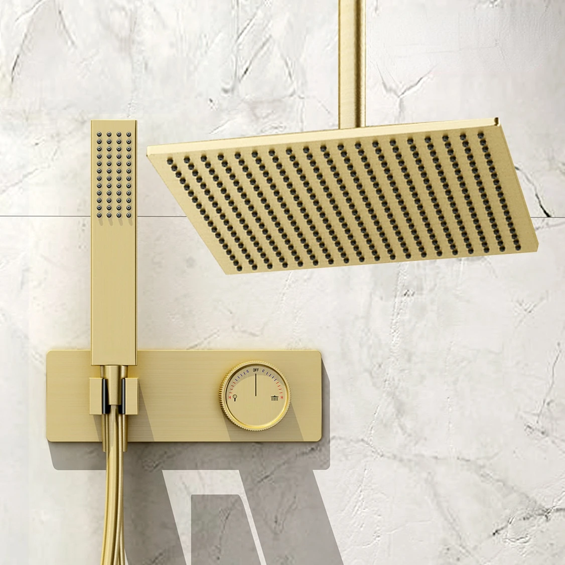 Brushed Gold Concealed Shower Set Gun Gray Brass Wall Mounted Black Hand-held Shower Cold&Hot Water Mixer Tap Bathroom Faucet