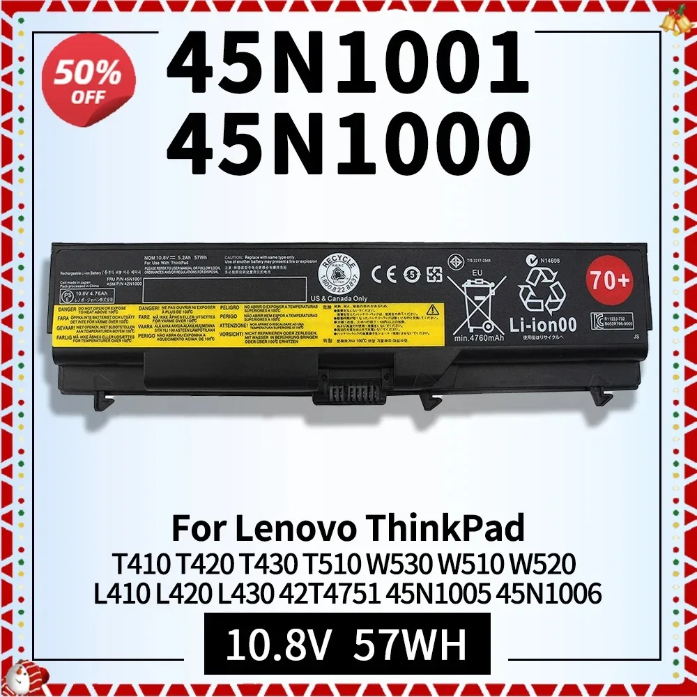 

57WH 45N1001 42N1000 Laptop Battery for Lenovo ThinkPad T430 L430 T430i T410 T510i W530i SL530 0A36302 0A36303 45N1006 57Y4185