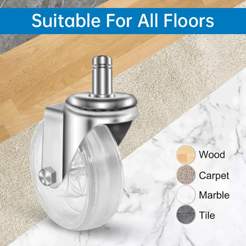 3Transparent PC caster office chair wheel 3 inch plug rod wheel wear-resistant trolley universal furniture wheel