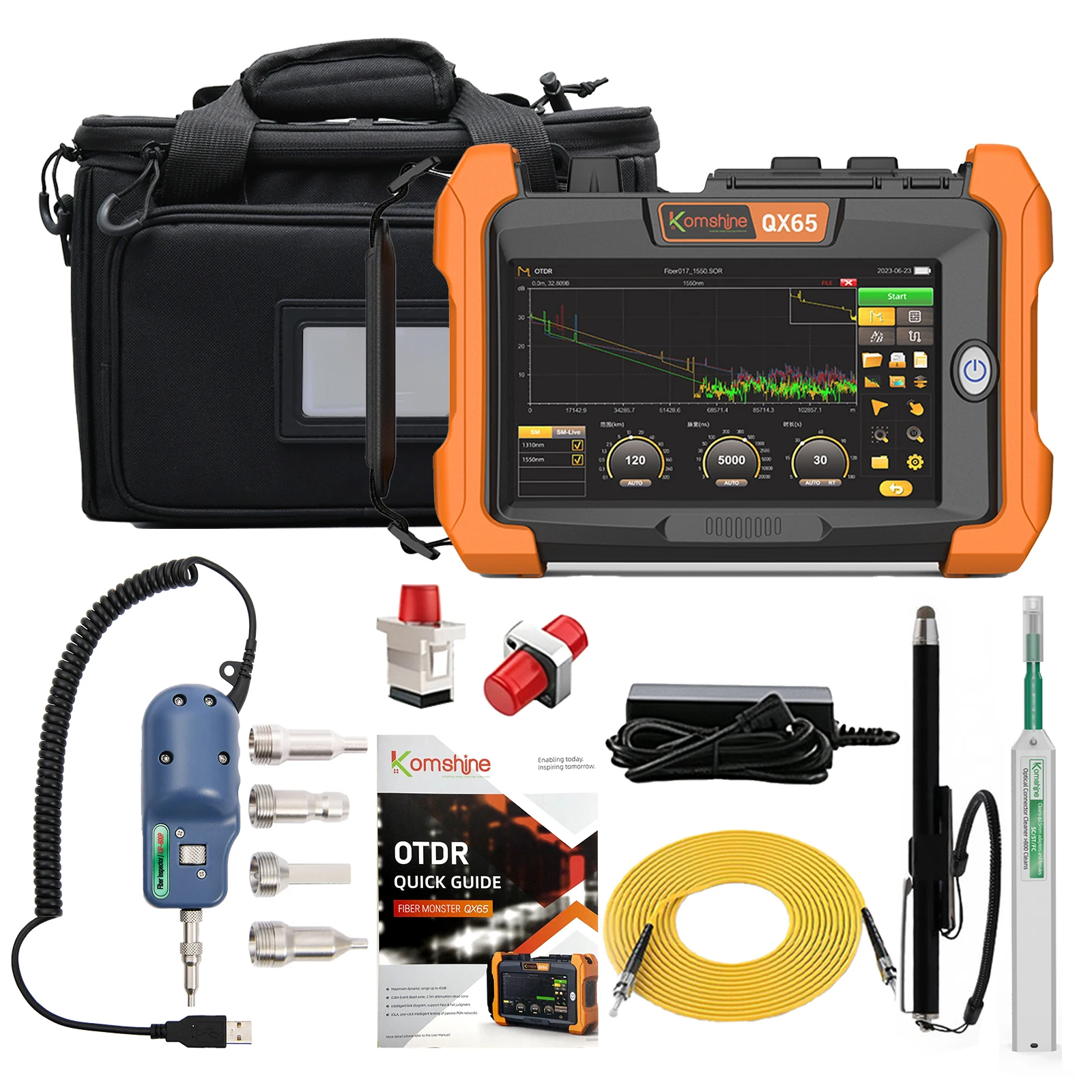 Komshine Fiber Monster QX65 OTDR ,SM/MM/PON/MS Wavelengths OTDR Tester , Built in OPM/VFL/OLS/RJ45/FIP/IOLA/VNC Remote Control