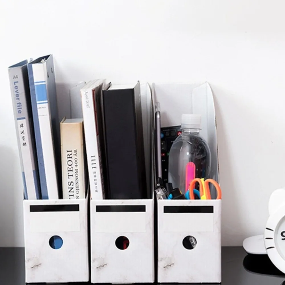 3Pcs Simple Simple Assembled Design Magazine Holders Unique Marble Design File Holder Storage Box Study Desktops
