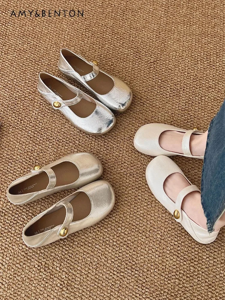 

Womens 2025 New Summer Casual Soft Sole Shoes French Style Comfortable Daily Shallow Mouth Low Heel Flat Bottom Mary Jane Shoes