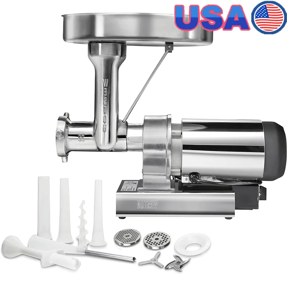 

Electric Meat Grinder Sausage Stuffer Commercial Grade 1 HP Motor 750 Watts Fast Grinding 14 lbs Min Durable Quiet Accessories