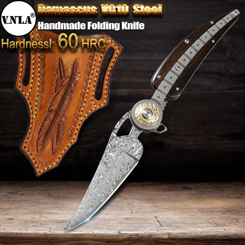 

VNLA High-quality Damascus steel folding pocket knife, unisex folding knife, camping, outdoor hunting EDC knife, survival knife