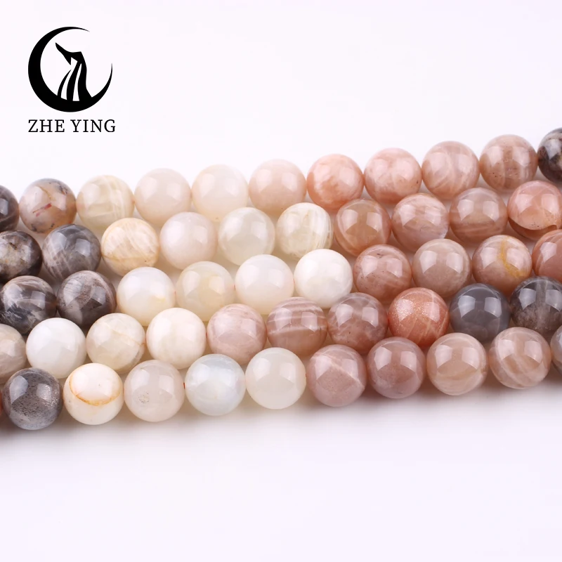 Natural Peach Moonstone Beads 8/10mm Mix Color Round Gemstone Loose Spacer Beads For Jewelry Making DIY Bracelets Necklace 15\