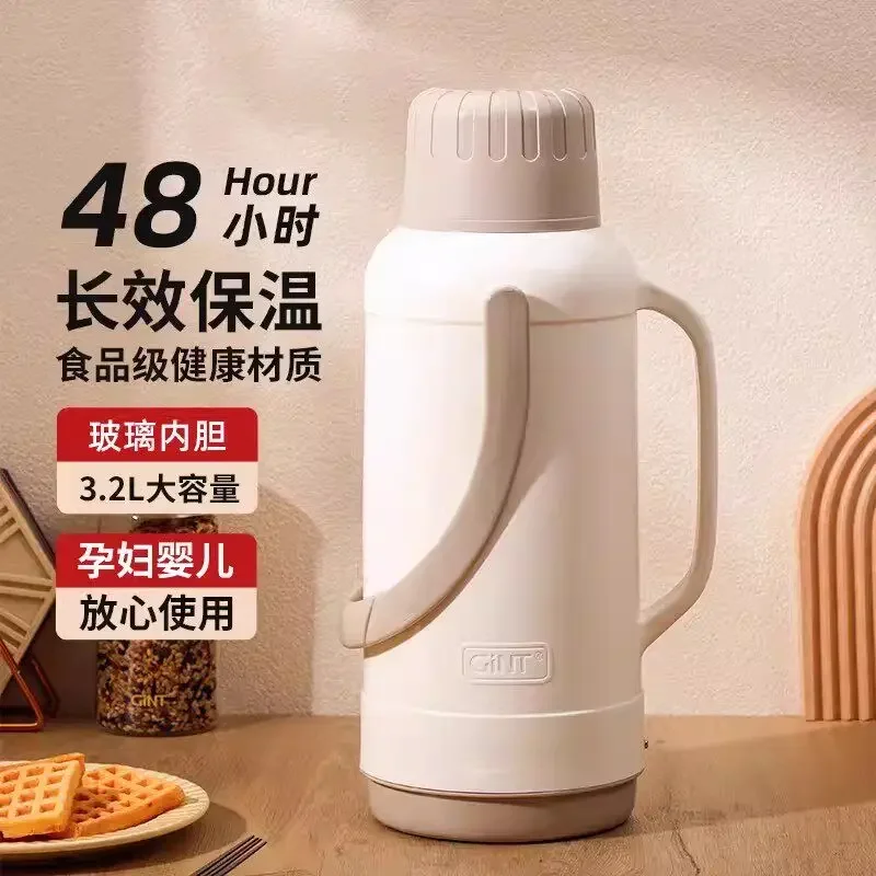 

3.2L Glass bottle Portable water bottles coffee tea pot Heat preservation water bottle Glass liner insulation pots thermos flask