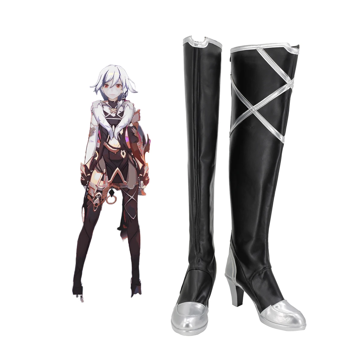 

Honkai Impact 3rd Fu Hua Black Feathers Cosplay Shoes Custom Made Knee High Boots