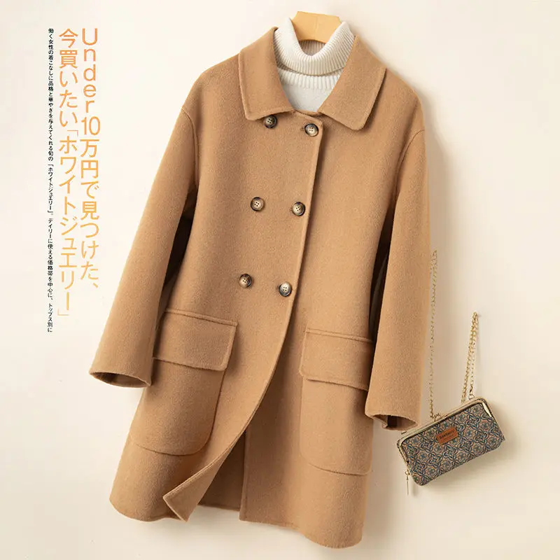 2025 Autumn Winter New Wool Woolen Coat Women Wool Overcoat Double-faced Cashmere Jackets Female Doll Collar Windbreaker Outwear