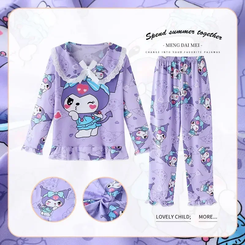 

Hello Kitty Anime Sanrio Kawaii Children Shirt Pants Pajamas Cute Cinnamoroll Princess Long Sleeve Homewear Cloth Gifts for Kids