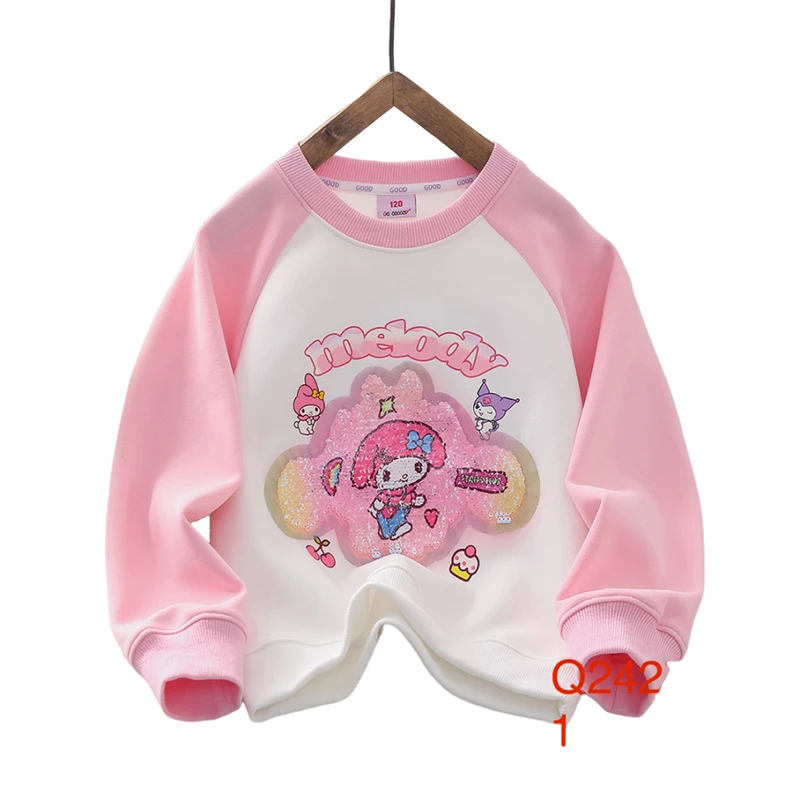 

Sweet My Melody Cinnamoroll Anime Children Hoodie Girls Sanrio Kuromi Sequined Color-Changing Top Cartoon Cute Clothes Kid Gift