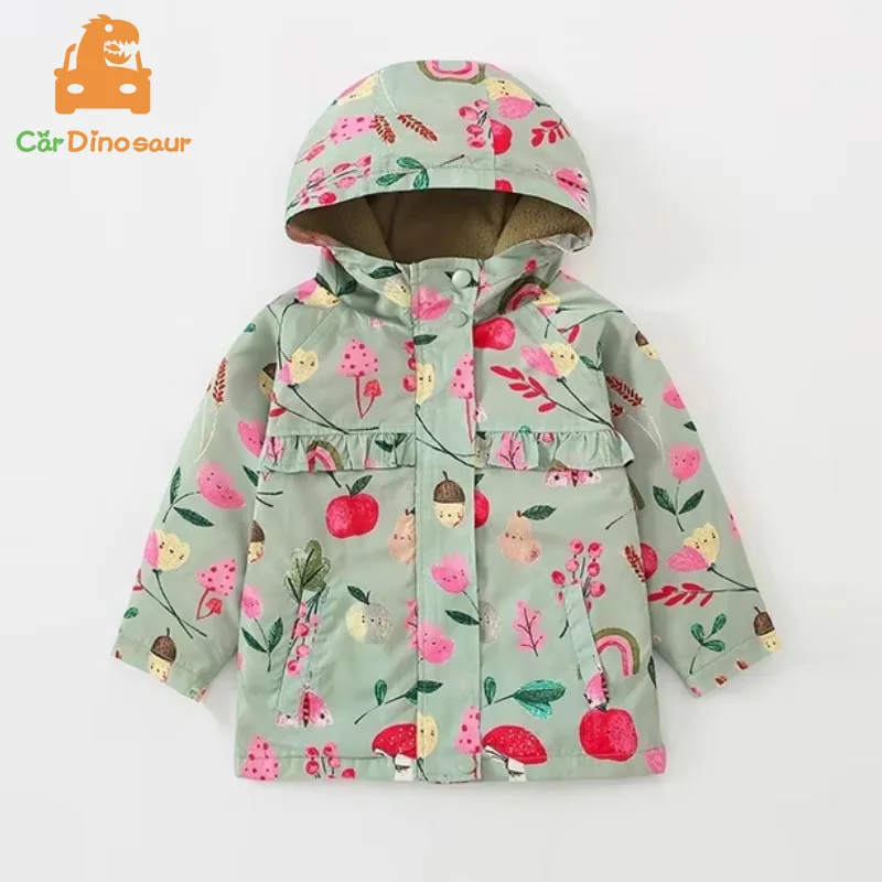 

2025 Spring Autumn Winter Warm 2 3 4 6 8 10 12 Years Children Full Cartoon Print Plus Velvet Hooded Jacket For Baby Kids Girls