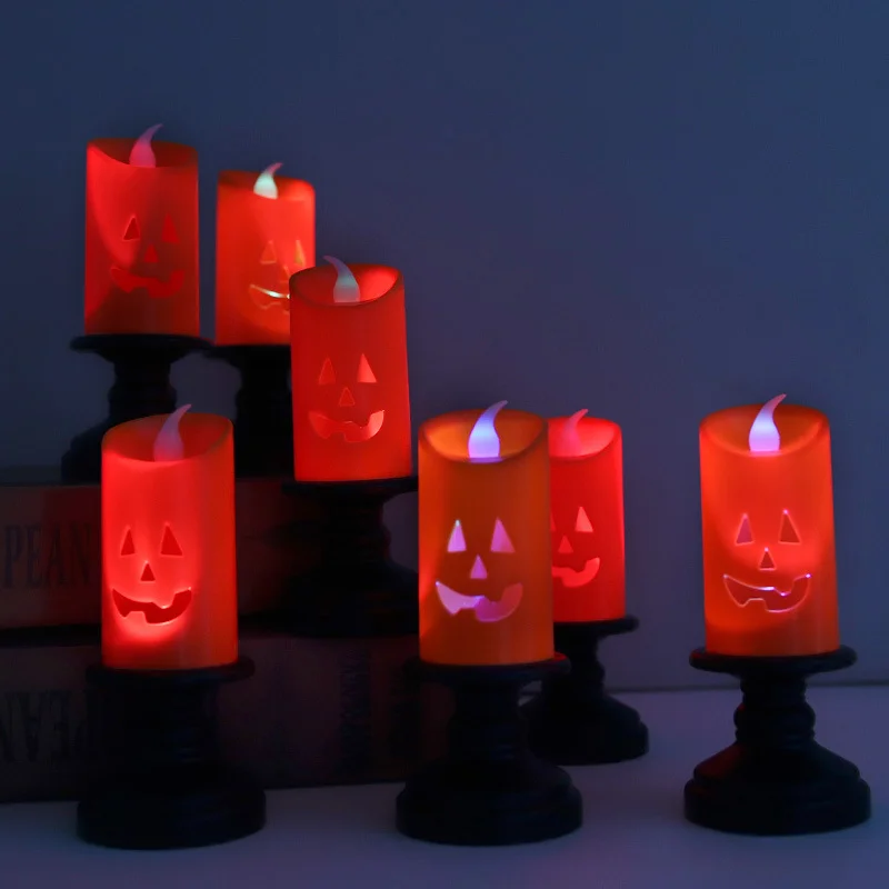 12 Stuks Halloween Happy Decoratie Verlichting Feest Rekwisieten Kaars Pompoen Kaars Kleurrijke Kamer Verlichting Led Kandelaars Ornamenten