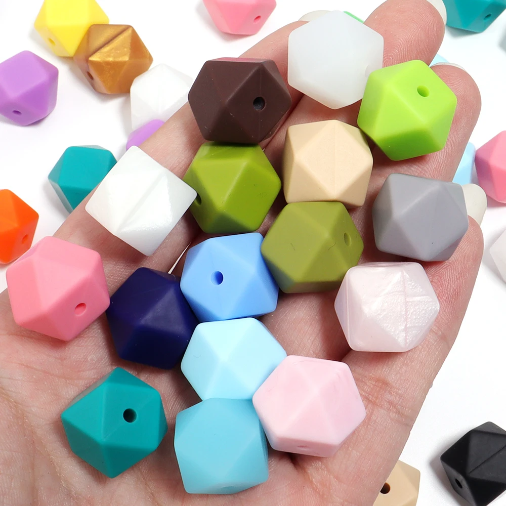 10 Stück/Set Bunte Sechseckige Silikonperlen Lose Abstandsperlen für Schmuckherstellung DIY Halskette Schnullerkette Zubehör – Detail 2
