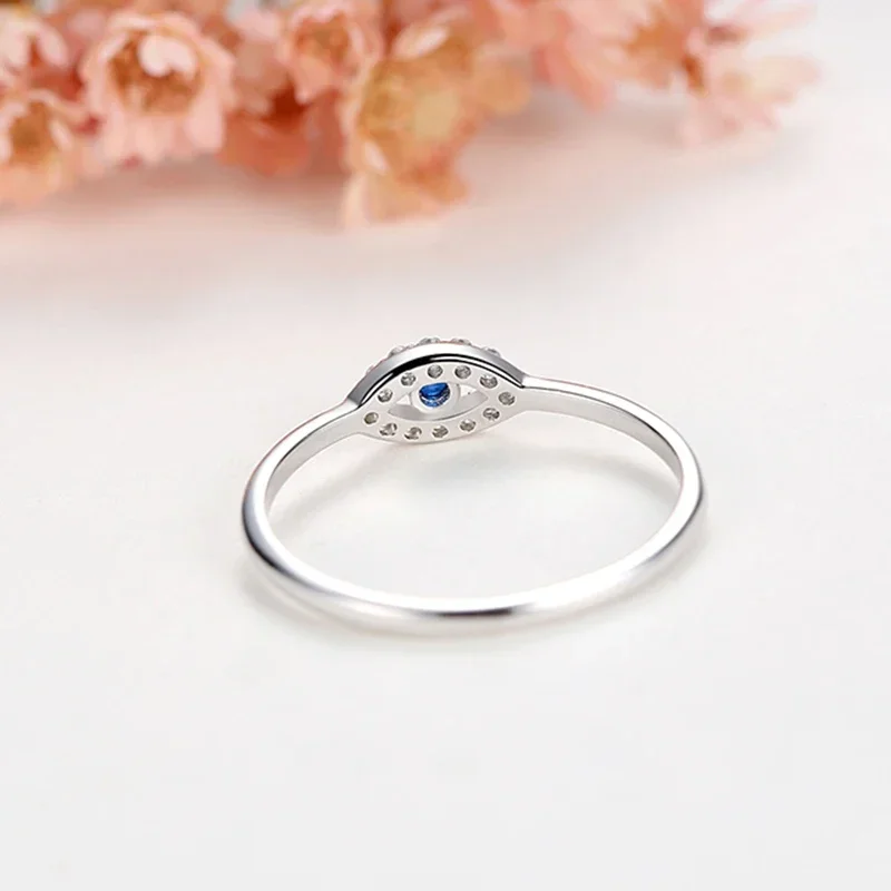 TONTGZHE, anillo de Plata de Ley 925 auténtica con dije de mal de ojo, anillos de boda de circonia cúbica azul para mujer, joyería de pavo de la