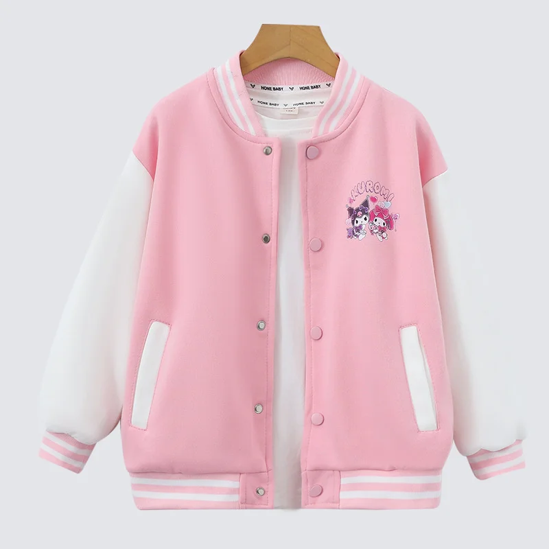 Kuromi Kids Baseball Uniform Cotton Long Sleeve Sanrio Cartoon Casual Jacket Cute Student Coat Anime Spring Autumn Top Girl Gift