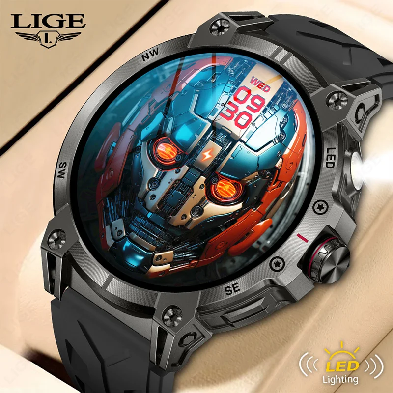 

LIGE GPS Смарт-часы мужские спортивные часы на открытом воздухе светодиодный фонарик компас 1,8 "HD дисплей пульсометр водонепроницаемые Bluetooth-смарт-часы для звонков
