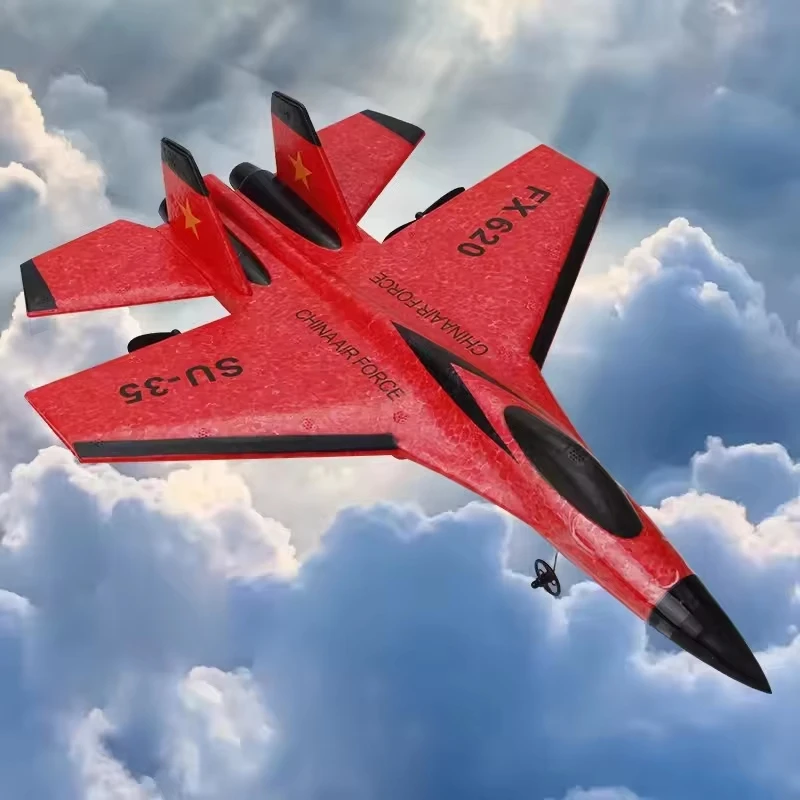 SU35 RC Airplane 2.4G Remote Control EPP Foam Fighter Jet Glider with LED Light Easy to Fly Outdoor Flying Boys Holiday Toy Gift