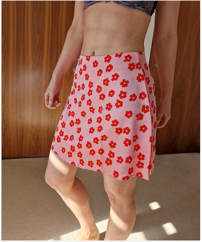 Woman Mini Skirts Floral Printed Summer High Waist Double-deck Lining Zipper 2024 Pink Flower Skirts Womens WSL4223
