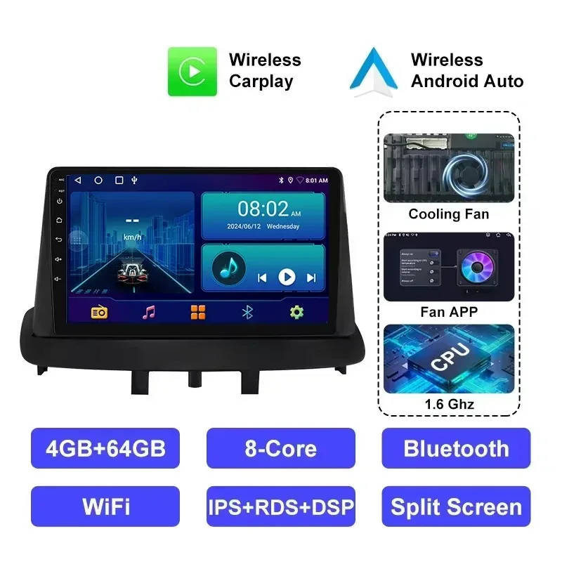 Android 14 AutoRadio For Renault Megane 3 2008-2014 Car Multimedia Player GPS Navigation Head Unit Video Player 4G SIM