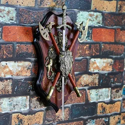 Ancient Roman Sparta Shield Sword Wall Decor Retro Shield with Armor Medieval Helmet Ornament Cafe KTV Bar Hanging Crafts