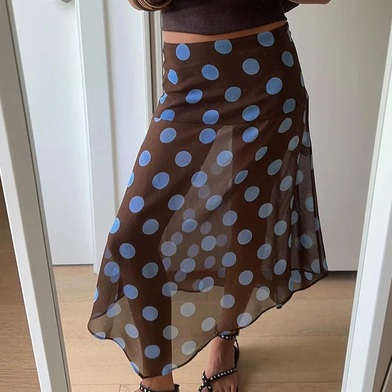 Skirt Women Color Block Polka Dot Individuality Irregular Hem Slimming Half Skirt For Summer Beach Street Clothes