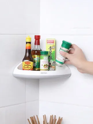 Suction Cup Corner Kitchen seasoning organizer Shampoo Shower Shelf Holder Kitchen Storage Rack Organizer 2 Colors