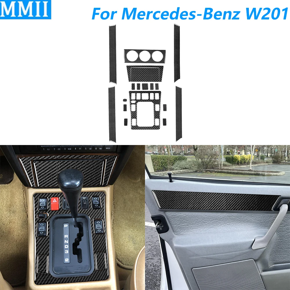 For Mercedes-Benz W201 190 190E 190D 1982-1993 Carbon Fiber Central Control AC CD Door Panel Trim Set Car Accessories Sticker