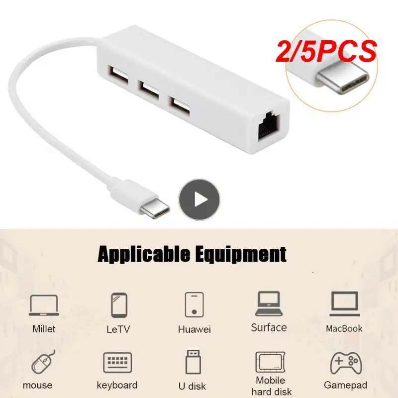 2/5PCS Type C 3.1 USB HUB 3 Ports To RJ45 Ethernet Network LAN Adapter USB2.0 Hub Splitter For Notebook Smartphone PC