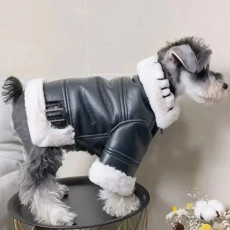 

Thickened Fur Integrated Motorcycle Jacket, Pet Clothes, Winter Clothing, Small Dog, Teddy, Pomeranian, Schnauzer