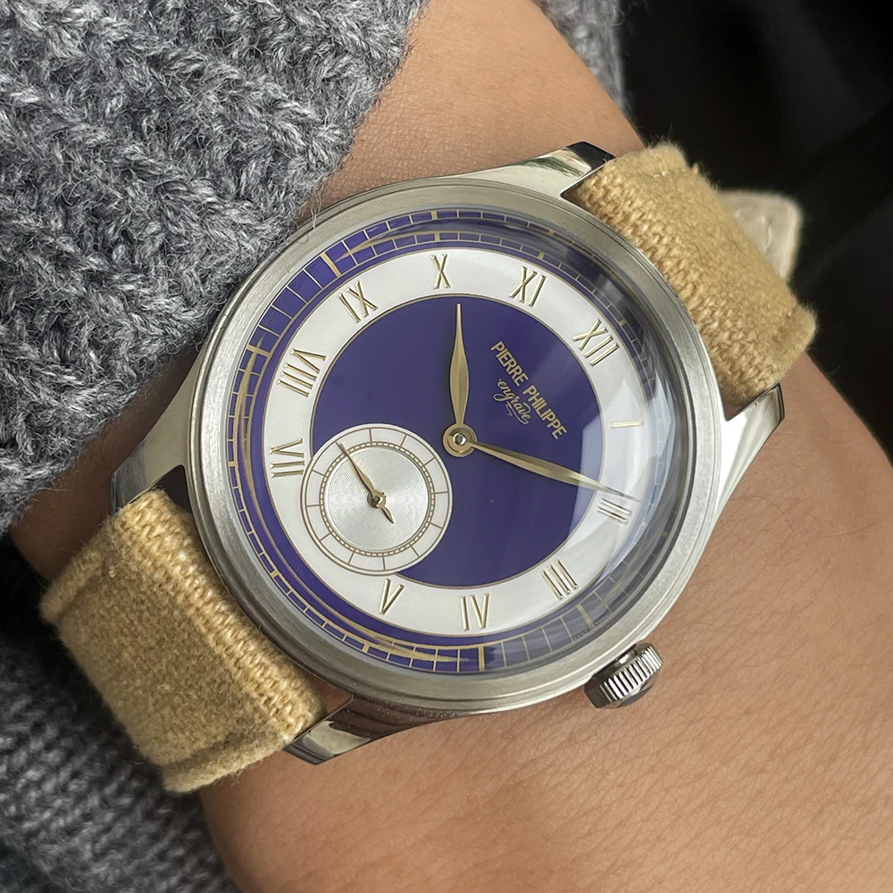 Enamel Intaglio Vintage Fashion ST17 Mechanical Hand Wind Watch For Men Purple Wrist Watch Waterproof Reloj Hombre Merkur